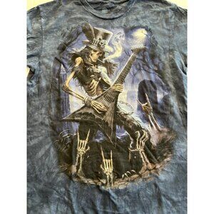 The Mountain Skeleton Play Dead playing Guitar Blue/black Tie Dye Goth Sz Large